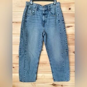 Lucky Brand Raw No Hem Barrel Leg Demin Jeans Relax Fit Size 10 Women’s Pants